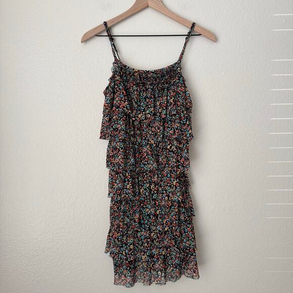 EXPRESS Womens Multicolor Nylon Ruffle Dress Mini Cocktail Going Out Size Medium - Picture 1 of 9